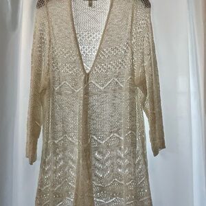Cream Crochet Open Cardigan